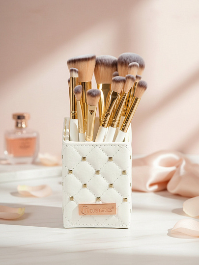 Набор кистей для макияжа, дерево, полимер, металл, с органайзером, белый, Y4-11502