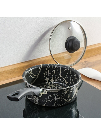 Ковш алюминий, антипригарное покрытие, 1 л, крышка стекло, бакелитовая ручка, Vari, Антрацит, ANT65116/11