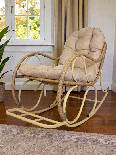 Кресло-качалка Элит, 57х87х95 см, бежевое, подушка, 160 кг, лен, 12800501