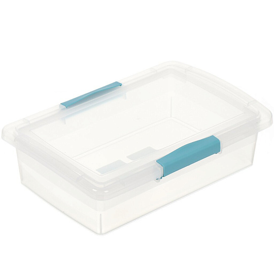 Ящик хозяйственный 1.9 л, 17х25.5х7 см, с крышкой, с защелками, прозрачный, небесный, BranQ, Laconic mini, BQ2495ПРНБС