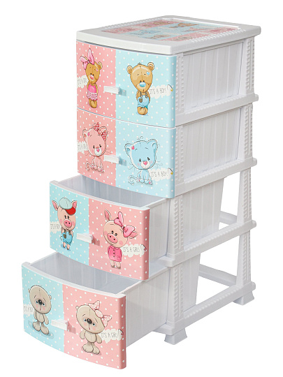 Комод детский 4 ящика, Друзья, 38.5х47х93.5 см, белый, Росспласт, РП-421