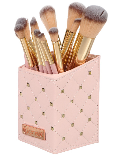 Набор кистей для макияжа, дерево, полимер, металл, с органайзером, розовый, Y4-11501