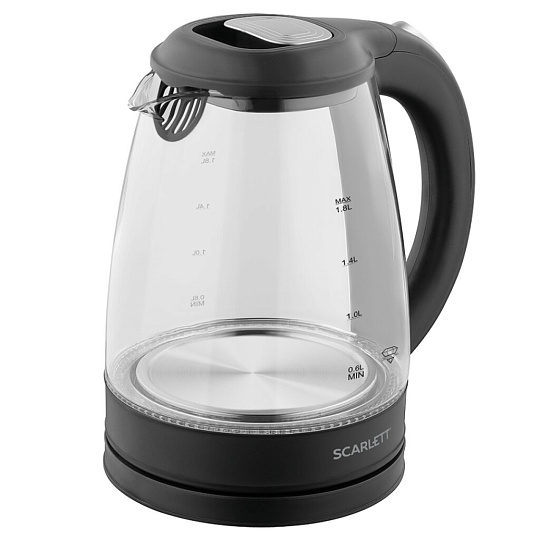 Чайник электрический Scarlett, SC-EK27G67, черный, 1.8 л, 2000 Вт, скрытый нагревательный элемент, стекло
