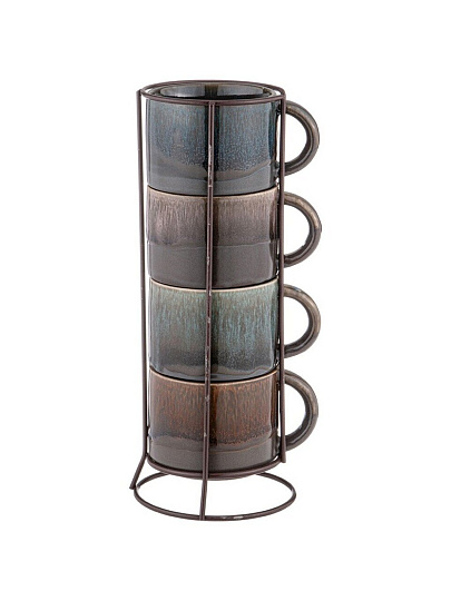 Кружка керамика, 4 шт, 180 мл, Reactive Glaze, Lefard, 155-775, металлическая подставка