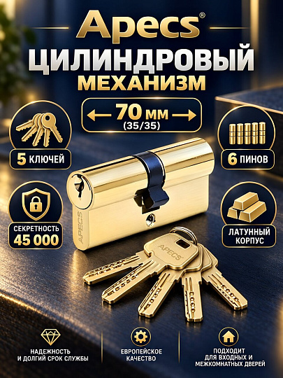 Личинка замка двери Apecs, SC-70-Z-G (70-Z) /SC-70-G, 2326, 70 мм, золото, 35/35