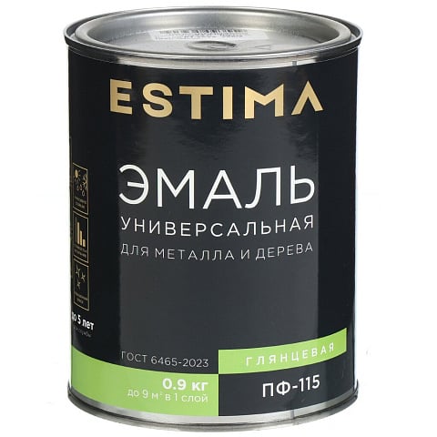 Эмаль Estima, ПФ-115, алкидная, глянцевая, белая, 0.9 кг