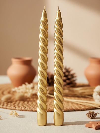 Свеча декоративная 25.5х2.2 см, винтовая, 2 шт, золото, в коробке, лакированная, 501832-2-20
