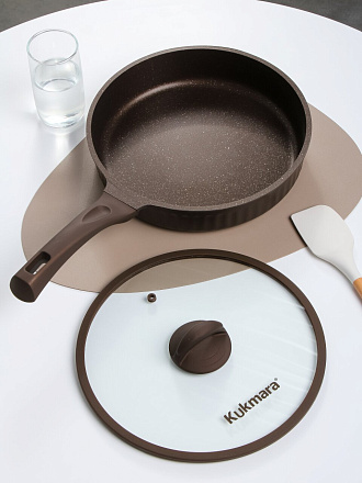 Сковорода литой алюминий, 28 см, антипригарное покрытие, Kukmara, Stella, мокко, крышка стекло, ссм281а