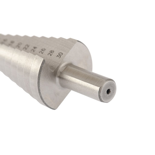 Сверло ступенчатое, 6-8-10-12-14-16-18-20-22-24-26-28-30мм, Р6М5, трехгр. хвостовик, Барс, 72362