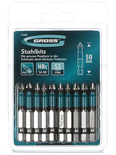 Набор бит Gross, PH2, 50 мм, 10 шт, блистер, 11264
