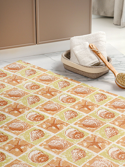 Коврик для ванной, антискользящий, 1.3х15 м, вспененный ПВХ, ракушки коричнево-бежевые, Homemat Aquatic, 4Y, ракушки