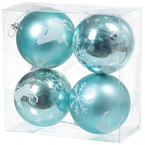 Елочный шар 4 шт, голубой, 10 см, пластик, SY18CBB-177