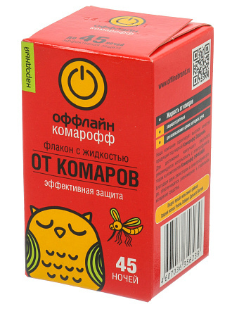 Репеллент от комаров, жидкость для фумигатора, без запаха, 45 ночей, Комарофф Оффлайн, Народный, 30 мл, OF01080151
