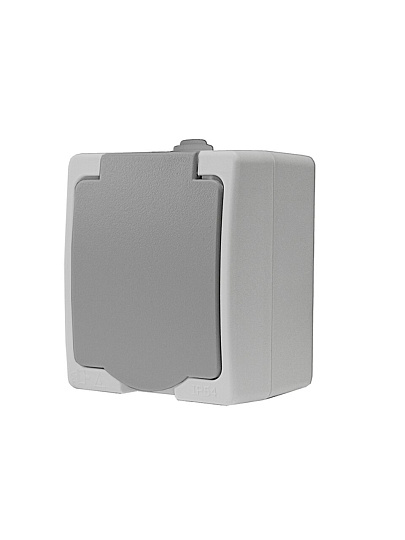 Розетка открытой установки 1 гнездо, с заземлением, 16 А, пластик, IP54, серая, крышка, UNIVersal, Аллегро, 1282