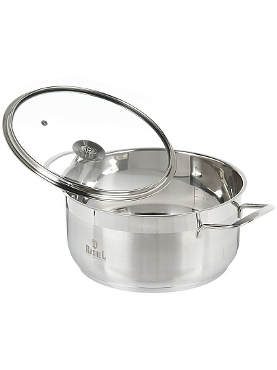 Кастрюля нержавеющая сталь, 5 л, крышка стекло, RasheL, R-50, индукция