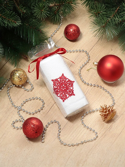 Полотенце кухонное махровое, 40х60 см, 400 г/м2, 100% хлопок, Silvano, Вышивка Снежинка белый, белое, Турция, D19-9