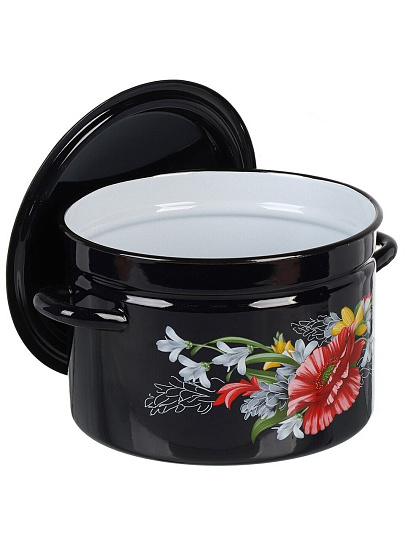 Кастрюля эмалированная сталь, 8 л, крышка сталь, бостон, цилиндрическая, Керченский металлургический завод, Апрель, 41815-203/6-У2