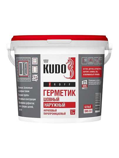 Герметик акриловый, шовный, KUDO, Proff, SMS-351, 7000 г, паропроницаемый, наружный, белый