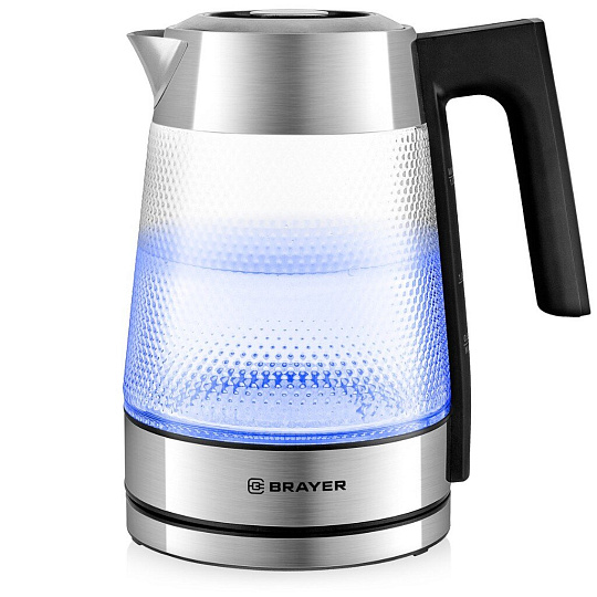 Чайник электрический BRAYER, BR1079, 1.8 л, 2200 Вт, скрытый нагревательный элемент, стекло