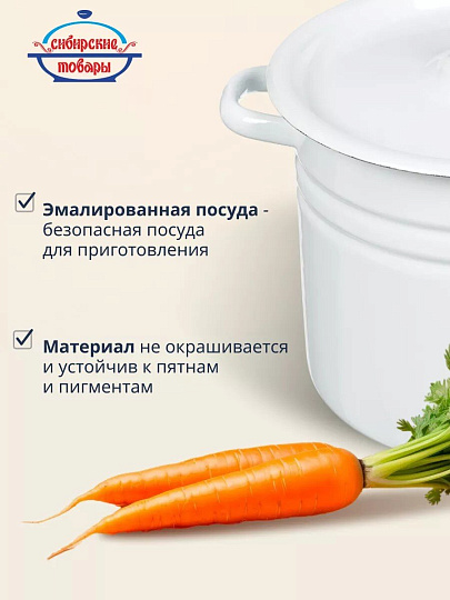 Кастрюля эмалированная сталь, 9 л, крышка сталь, цилиндрическая, Сибирские товары, С41622/П/3, в ассортименте