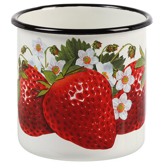 Кружка сталь, 400 мл, Клубника садовая, Керченский металлургический завод, 40104-032/4, белая