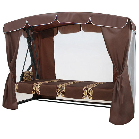 Качели садовые 4-местные, 232х125х195 см, 380 кг, Arno, Оазис Люкс+, раскладываются в кровать, с москитной сеткой, коричневые, 2016-КД-40/Л+, тент, металл