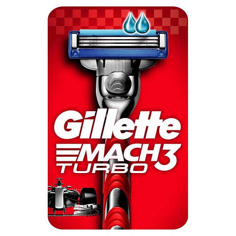 Станок для бритья Gillette, Mach3 Turbo Red, для мужчин, 3 лезвия, 1 сменная кассета