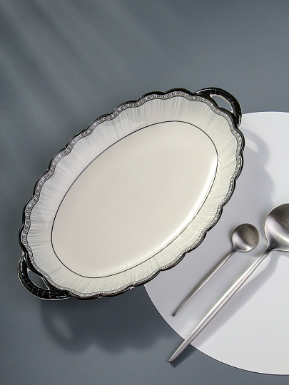 Блюдо керамика, овальное, 19.5х31х3.5 см, с ручками, RasheL, R-31102