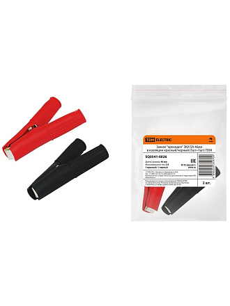Зажим ЗКИ, крокодил, красный, черный, в изоляции, 5А, 1шт+1шт, 46 мм, TDM Electric, SQ0541-0026