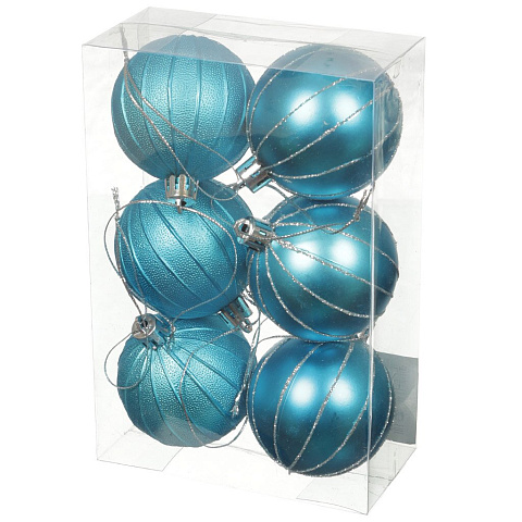 Елочный шар 6 шт, голубой, 6 см, матовый, SY16-33