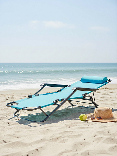 Шезлонг пляжный склад, мет-л, 153х60х80 см, 100 кг, син, оксфорд 600D