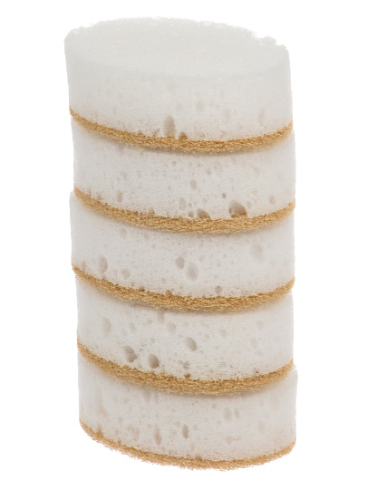 Губка для посуды, 5 шт, поролон, абразивная фибра, 9.5х6.5х3 см, Марья Искусница, белая