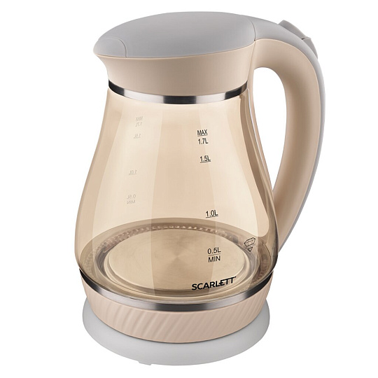 Чайник электрический Scarlett, SC-EK27G83, бежевый, 1.7 л, 2200 Вт, скрытый нагревательный элемент, стекло