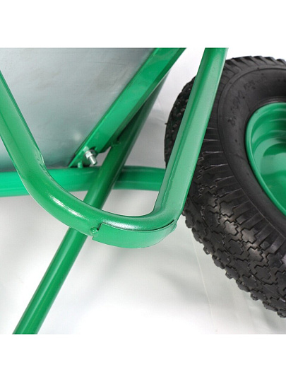 Тачка строительная одноколесная, сталь, 200 кг, 118 л, усиленная, 0.8 мм, корыто оцинкованное, колесо пневмо 16х4,0-8, зеленая, WB5009М1-118