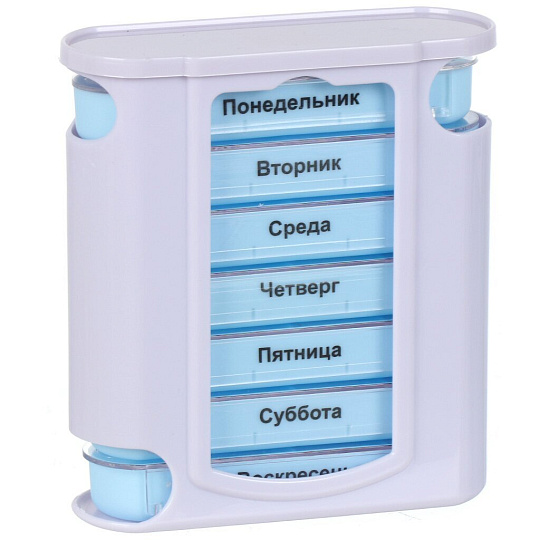 Таблетница для лекарств 11.5x12.8x4.3 см, белая, на 7 дней, 4 приема, пластик, Aqwin, BS0106J