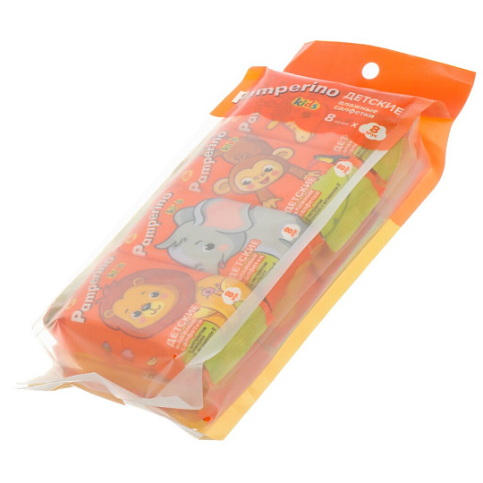 Салфетки влажные Pamperino Kids, детские, с ромашкой и витамином Е, 8х8 шт, 72782