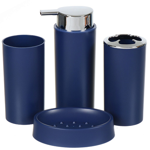Набор для ванной 4 предмета, Аника, синий, пластик, стакан, подставка для зубных щеток, дозатор для мыла, мыльница, Y9-079