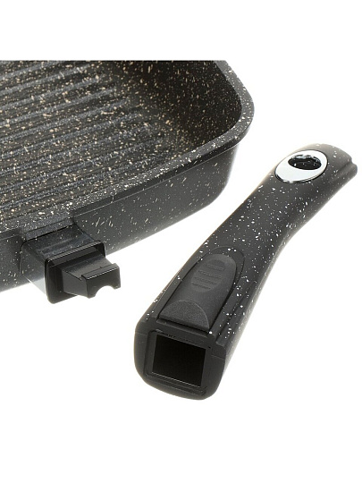 Сковорода-гриль литой алюминий, 26 см, антипригарное покрытие, Горница, Гранит, съемная ручка, квадрат, сг2652аг