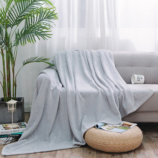 Плед евро, 200х220 см, велсофт жаккард, 100% полиэстер, Silvano, ZigZag, светло-серый, 200/009-ZZG/CL