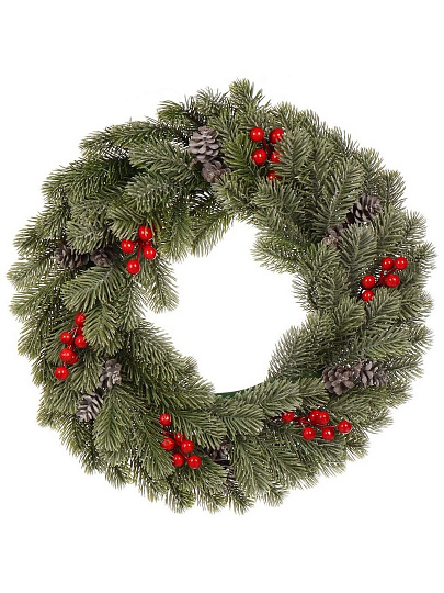 Венок рождественский 50 см, с ягодами и шишками, SYHHA-0823035