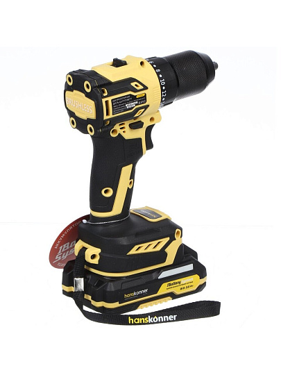 Дрель-шуруповерт аккумуляторный, Hanskonner, PLATINUM HCD2065BLC, бесщеточный, 18 В, 1BatterySystem, кейс
