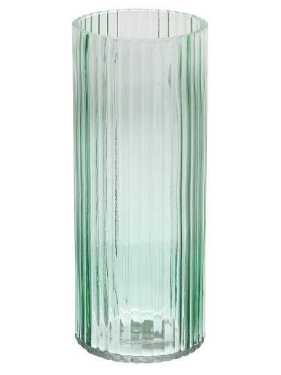 Ваза стекло, настольная, 10*30 см, Цилиндр, полосы, зел, Y4-11074