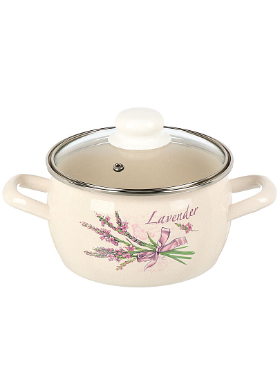 Кастрюля эмалированная сталь, 2 л, крышка стекло, полусфера, ЛЗЭП, Лаванда, С-4210САП2/4Жм, индукция
