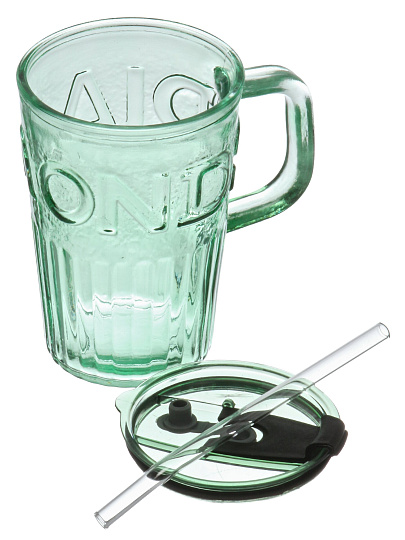 Стакан 450 мл, стекло, Эмеральд, с трубочкой, B060524