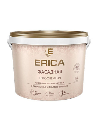 Краска водно-дисперсионная, Erica, акриловая, фасадная, моющаяся, влагостойкая, матовая, белая, 13 кг