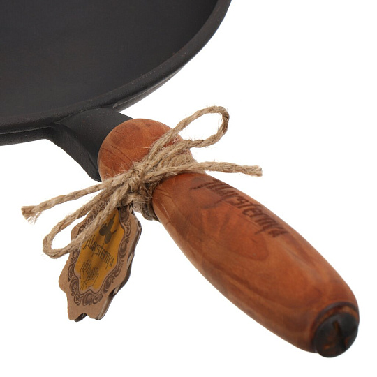 Блинница чугун, 22 см, Maysternya, черная, 220-25, деревянная ручка, индукция