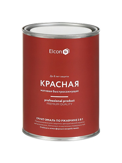 Грунт-эмаль Elcon, 3в1 матовая, по ржавчине, смоляная, красная, RAL 3020, 0.8 кг
