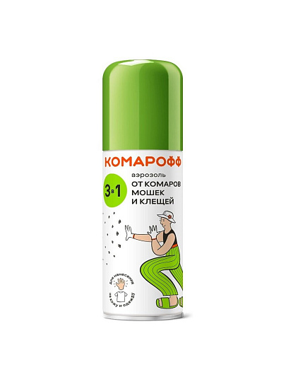 Репеллент от комаров, клещей, мошек, аэрозоль, Комарофф, 3в1, 100 мл, 66702708