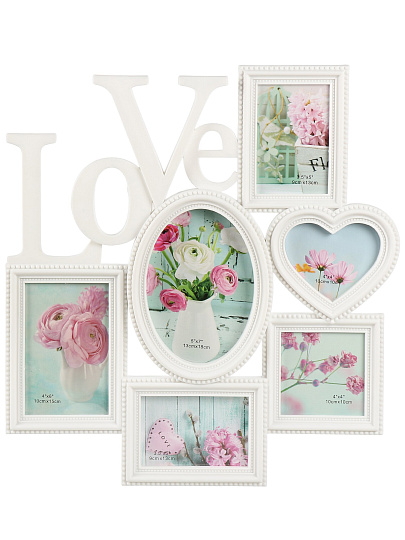 Фоторамка-коллаж на 6 фото, 40х42 см, пластик, белая, Любовь, Y4-11080