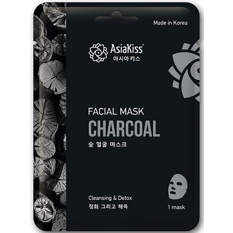 Маска для лица, AsiaKiss, тканевая, с экстрактом древесного угля, 25 г